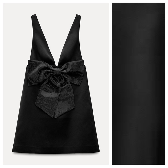 NWT. Zara Black Rhinestone Maxi Bow Short Dress. Side XS. - Picture 4 of 11